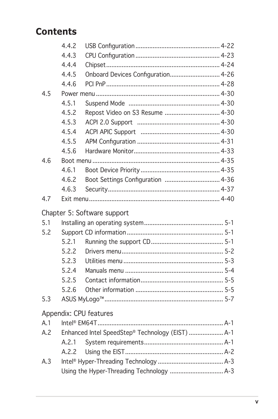 Asus Motherboard P5PL2-E User Manual | Page 5 / 116