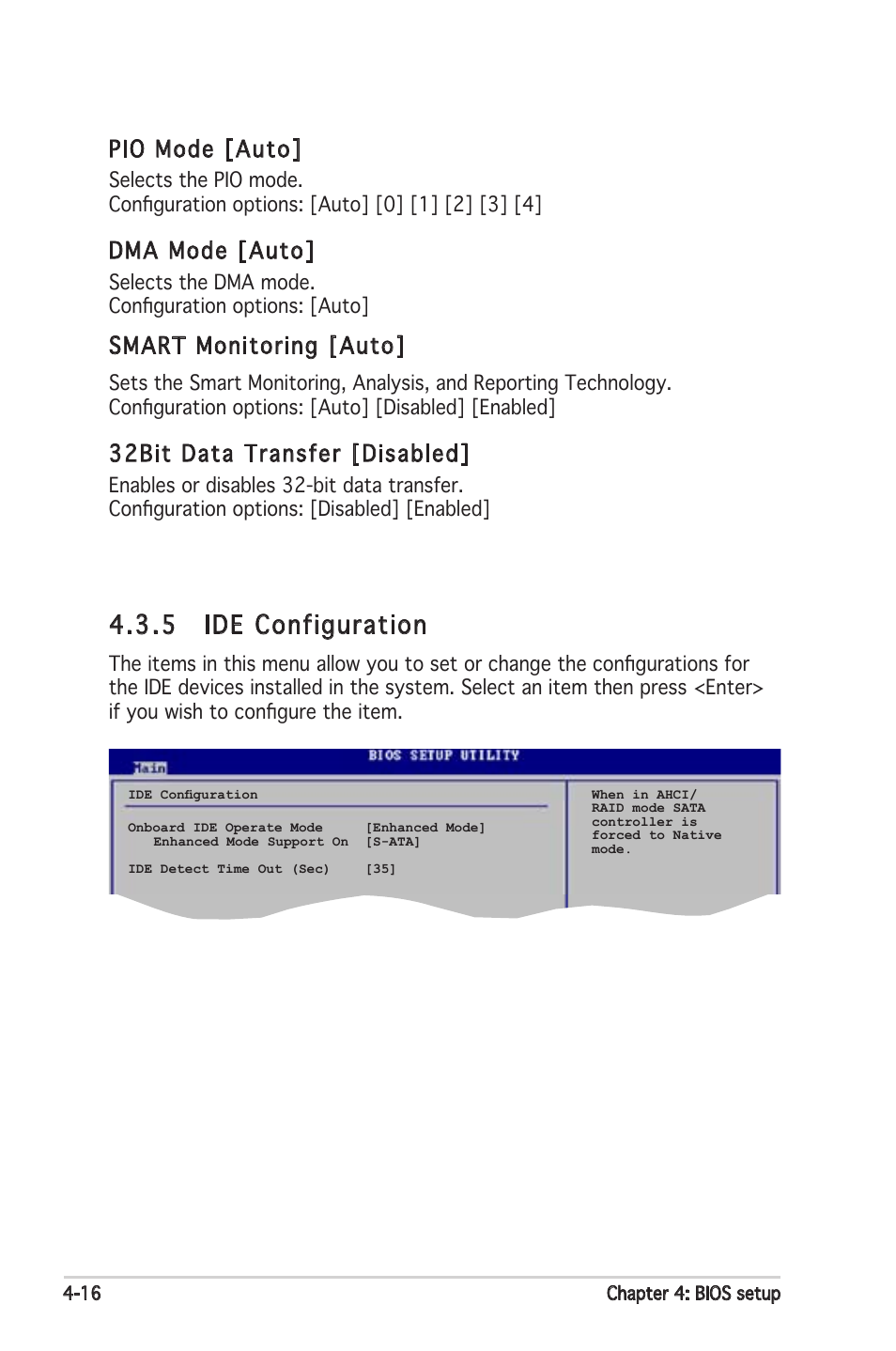 5 ide configuration, Pio mode [auto, Dma mode [auto | Smart monitoring [auto, 32bit data transfer [disabled | Asus Motherboard P5PL2-E User Manual | Page 72 / 116