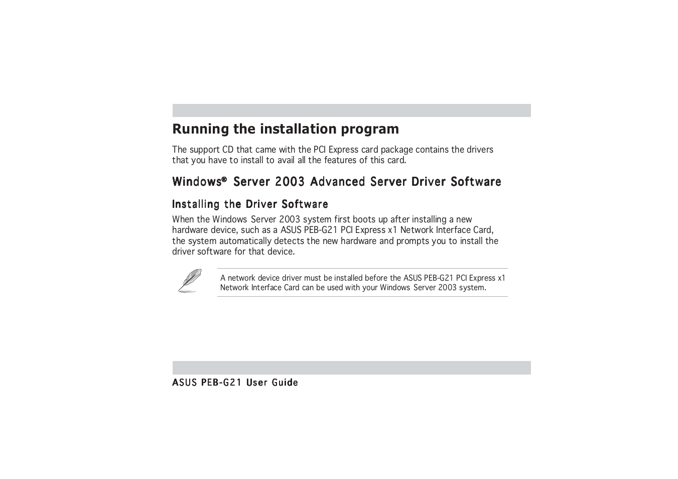 Running the installation program | Asus PCI Express x1 Network Interface PEB-G21 User Manual | Page 13 / 42