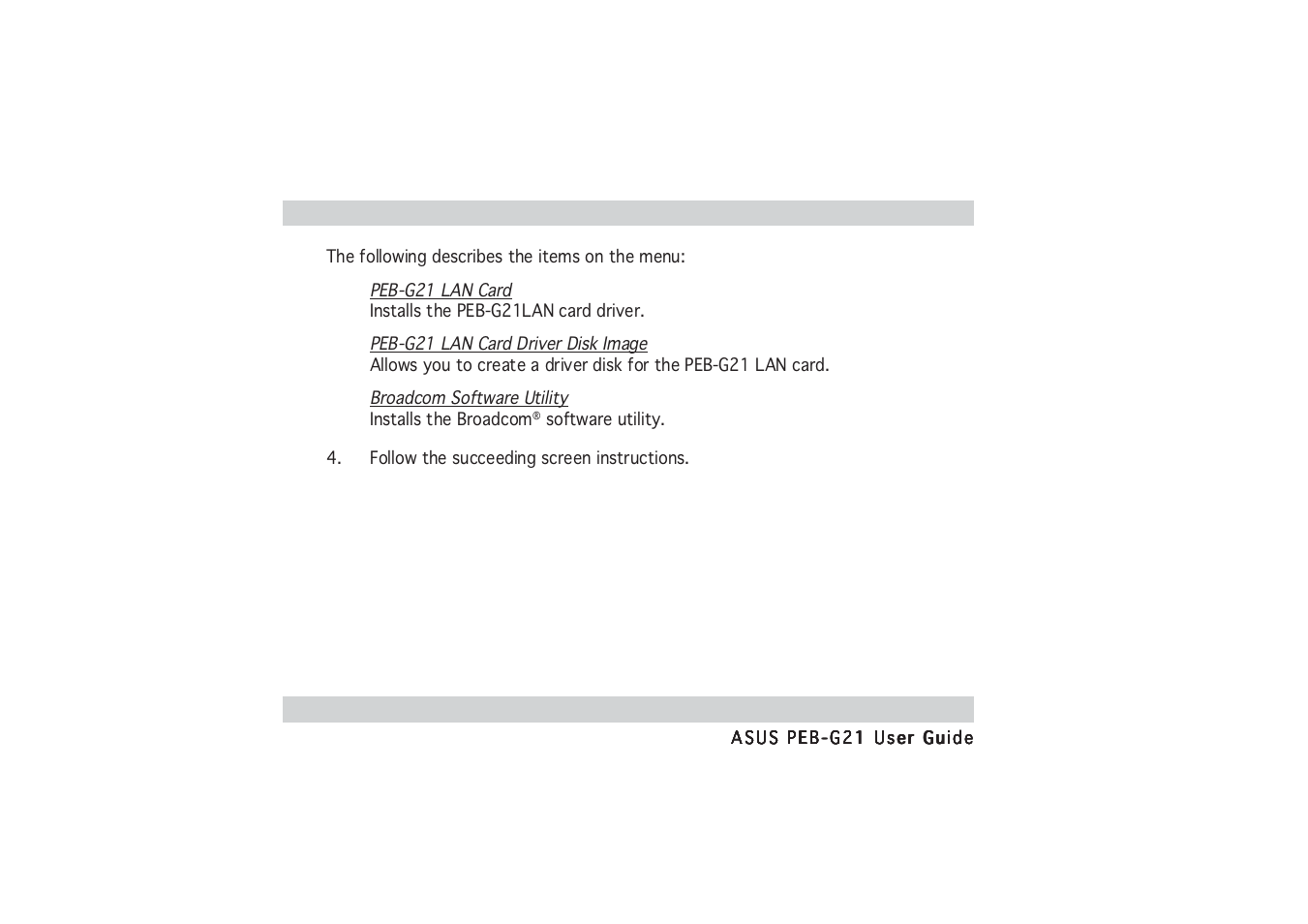 Asus PCI Express x1 Network Interface PEB-G21 User Manual | Page 16 / 42