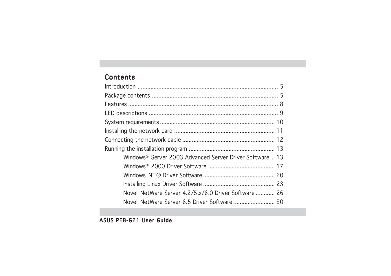 Asus PCI Express x1 Network Interface PEB-G21 User Manual | Page 3 / 42