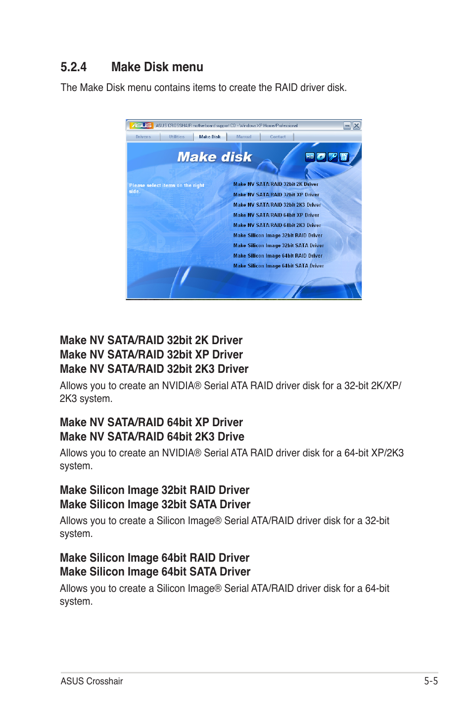 4 make disk menu | Asus CROSSHAIR E2711 User Manual | Page 125 / 174