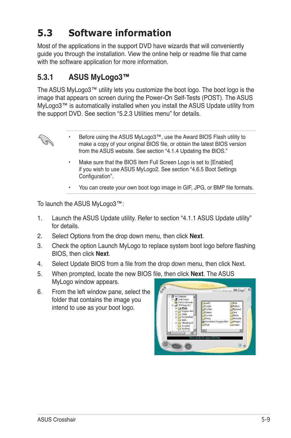 3 software information, 1 asus mylogo3 | Asus CROSSHAIR E2711 User Manual | Page 129 / 174