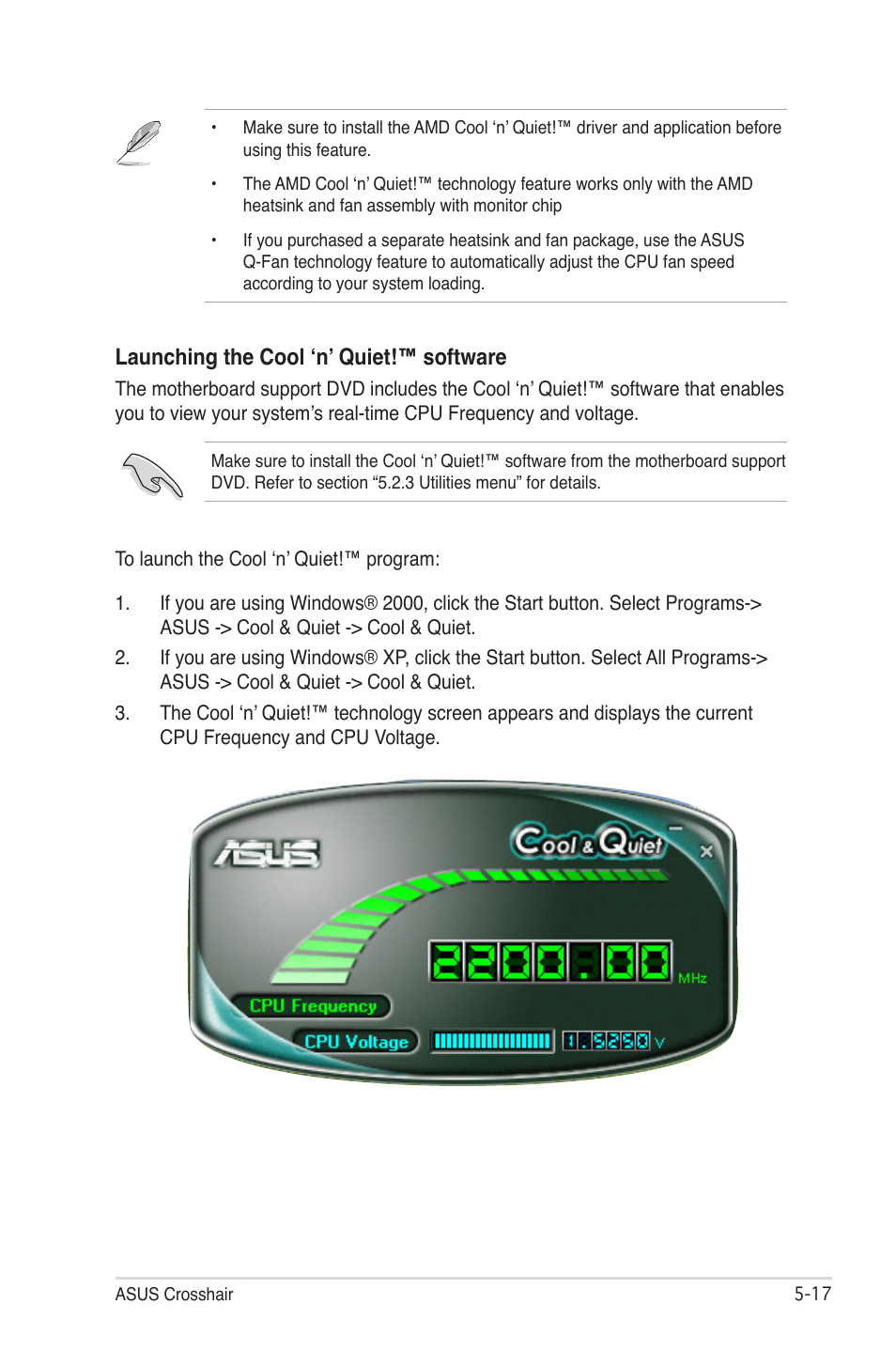 Launching the cool ‘n’ quiet!™ software | Asus CROSSHAIR E2711 User Manual | Page 137 / 174