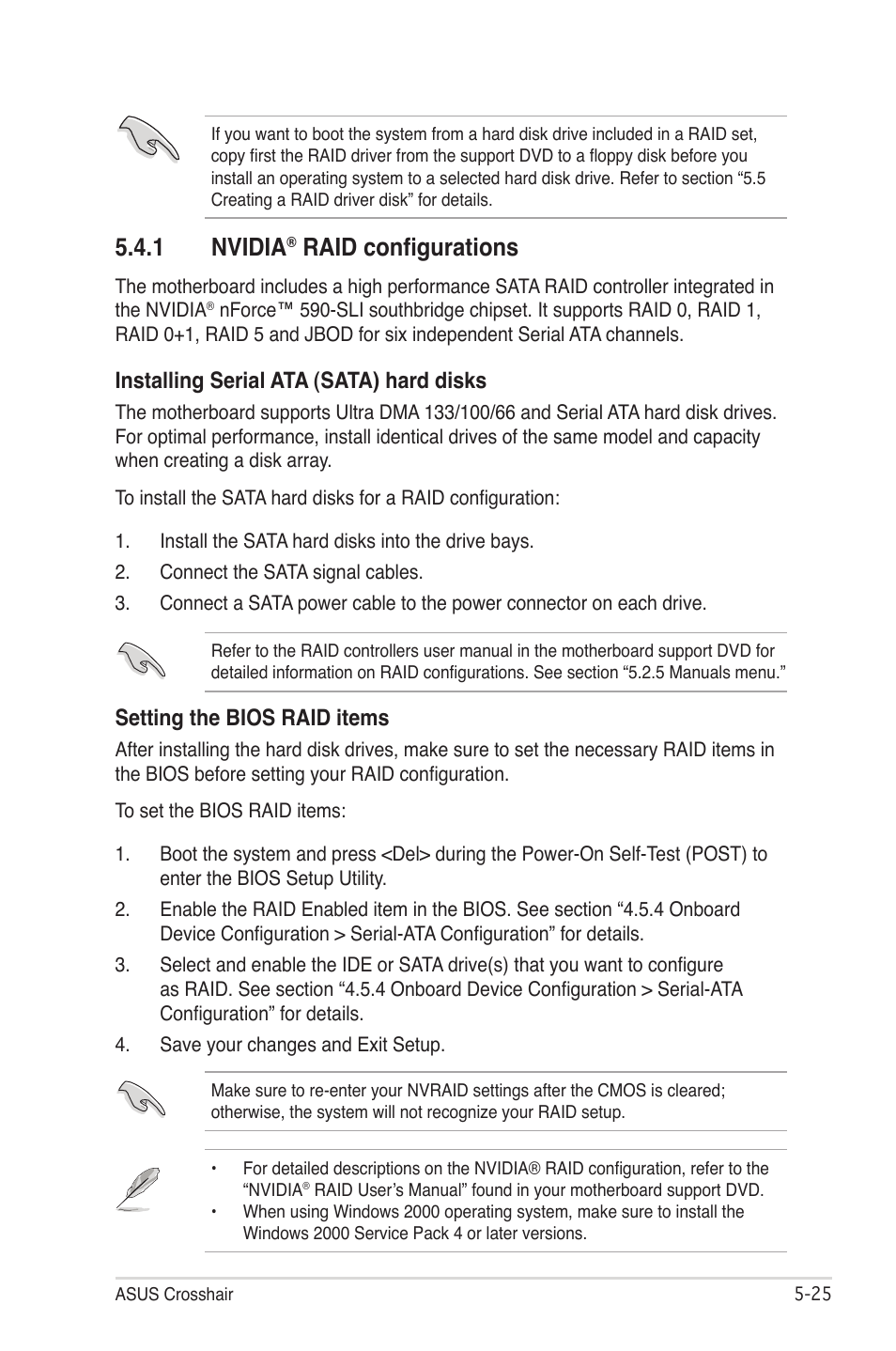 1 nvidia, Raid configurations, Installing serial ata (sata) hard disks | Setting the bios raid items | Asus CROSSHAIR E2711 User Manual | Page 145 / 174