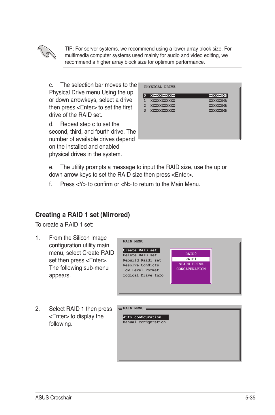 Creating a raid 1 set (mirrored) | Asus CROSSHAIR E2711 User Manual | Page 155 / 174