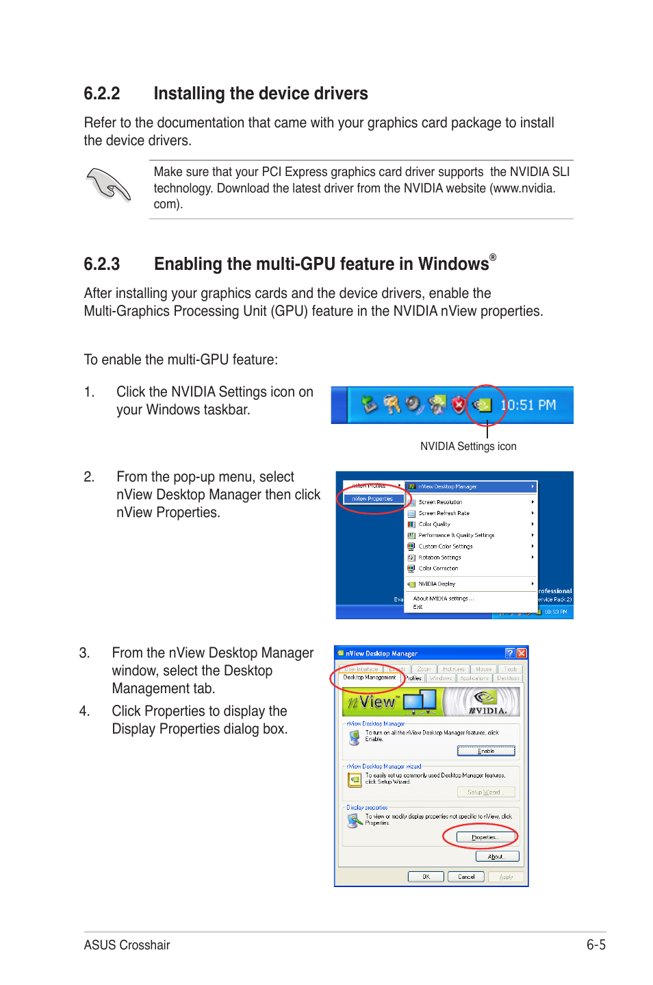 2 installing the device drivers, 3 enabling the multi-gpu feature in windows | Asus CROSSHAIR E2711 User Manual | Page 167 / 174