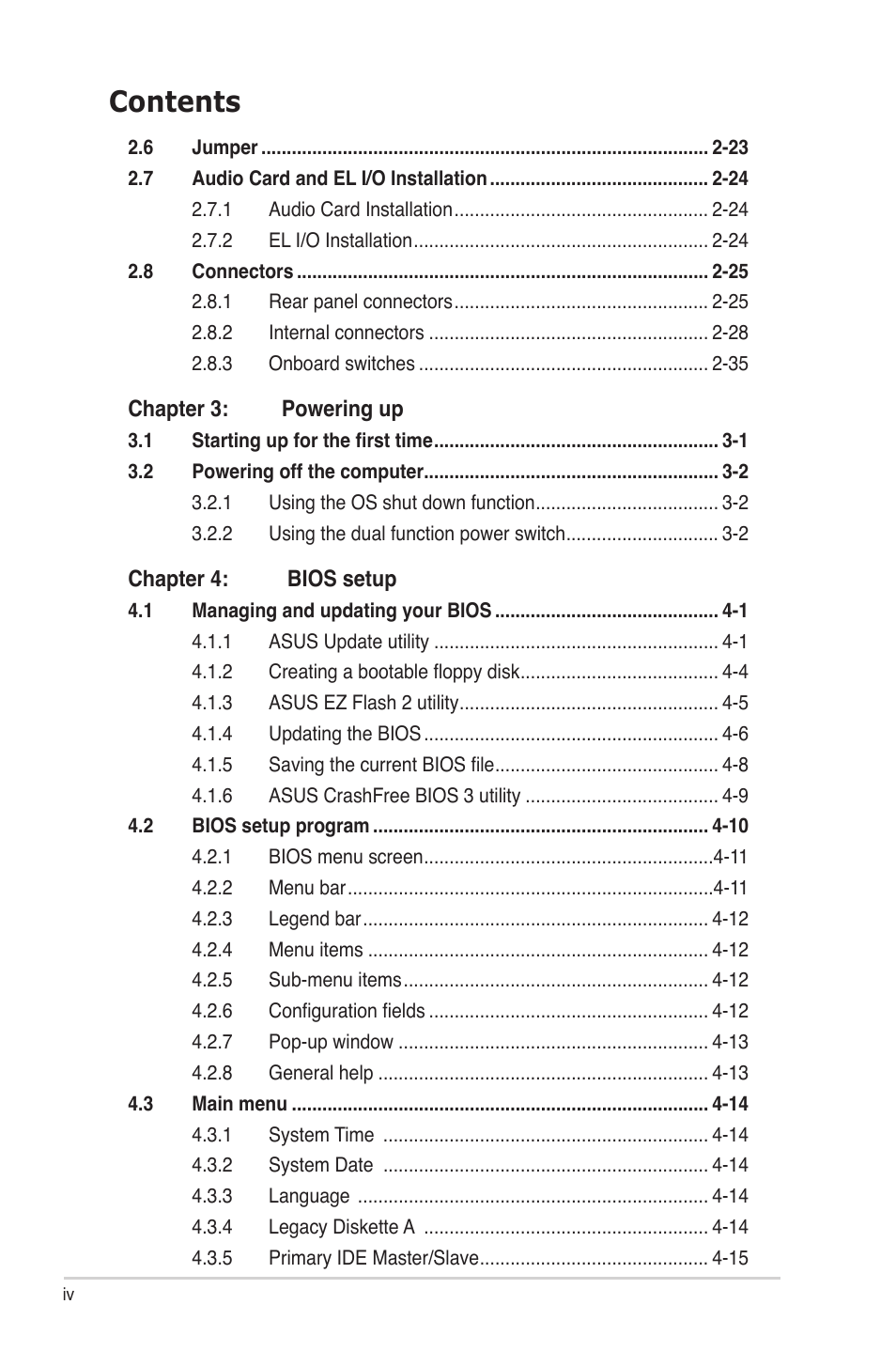 Asus CROSSHAIR E2711 User Manual | Page 4 / 174