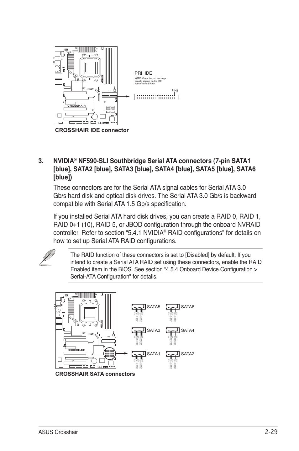 Nvidia, Asus crosshair 2-2, Crosshair ide connector | Crosshair sata connectors, Pri_ide, Sata1, Sata2, Sata3, Sata4, Sata5 | Asus CROSSHAIR E2711 User Manual | Page 55 / 174
