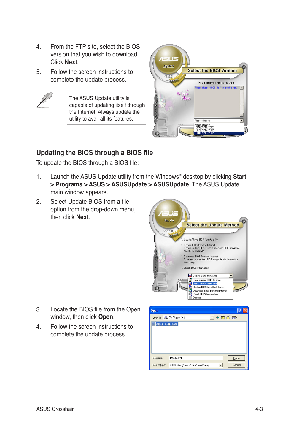 Updating the bios through a bios file | Asus CROSSHAIR E2711 User Manual | Page 71 / 174