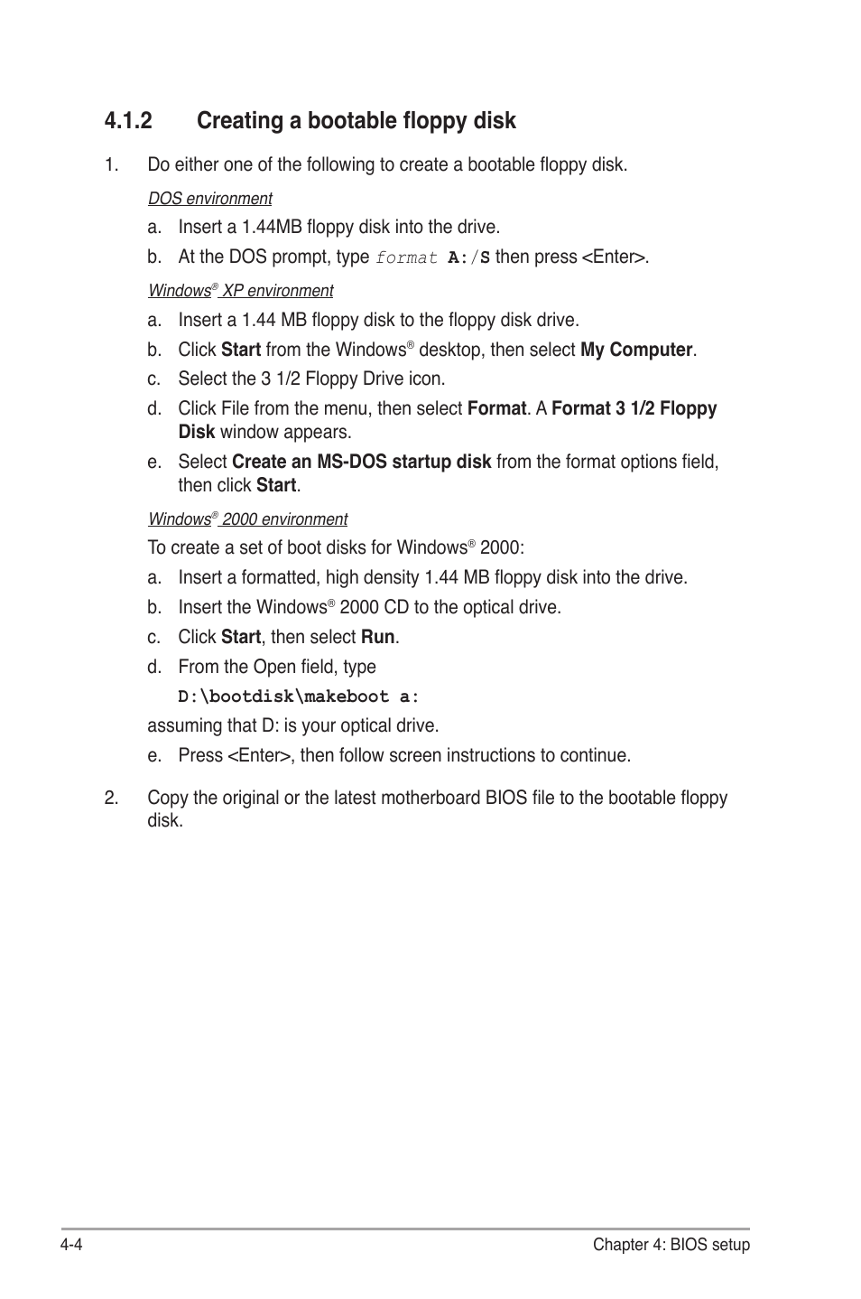 2 creating a bootable floppy disk | Asus CROSSHAIR E2711 User Manual | Page 72 / 174