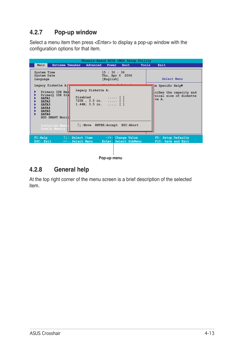 7 pop-up window, 8 general help, Asus crosshair | Asus CROSSHAIR E2711 User Manual | Page 81 / 174