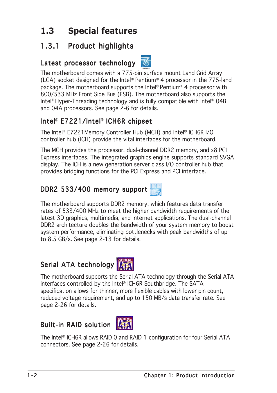 3 special features | Asus Motherboard P5CR-VM User Manual | Page 16 / 102