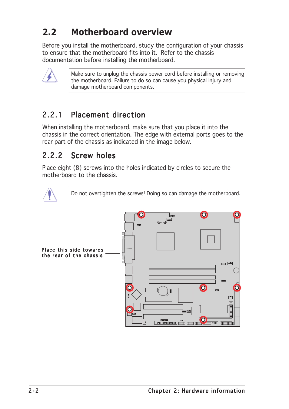 2 motherboard overview | Asus Motherboard P5CR-VM User Manual | Page 22 / 102