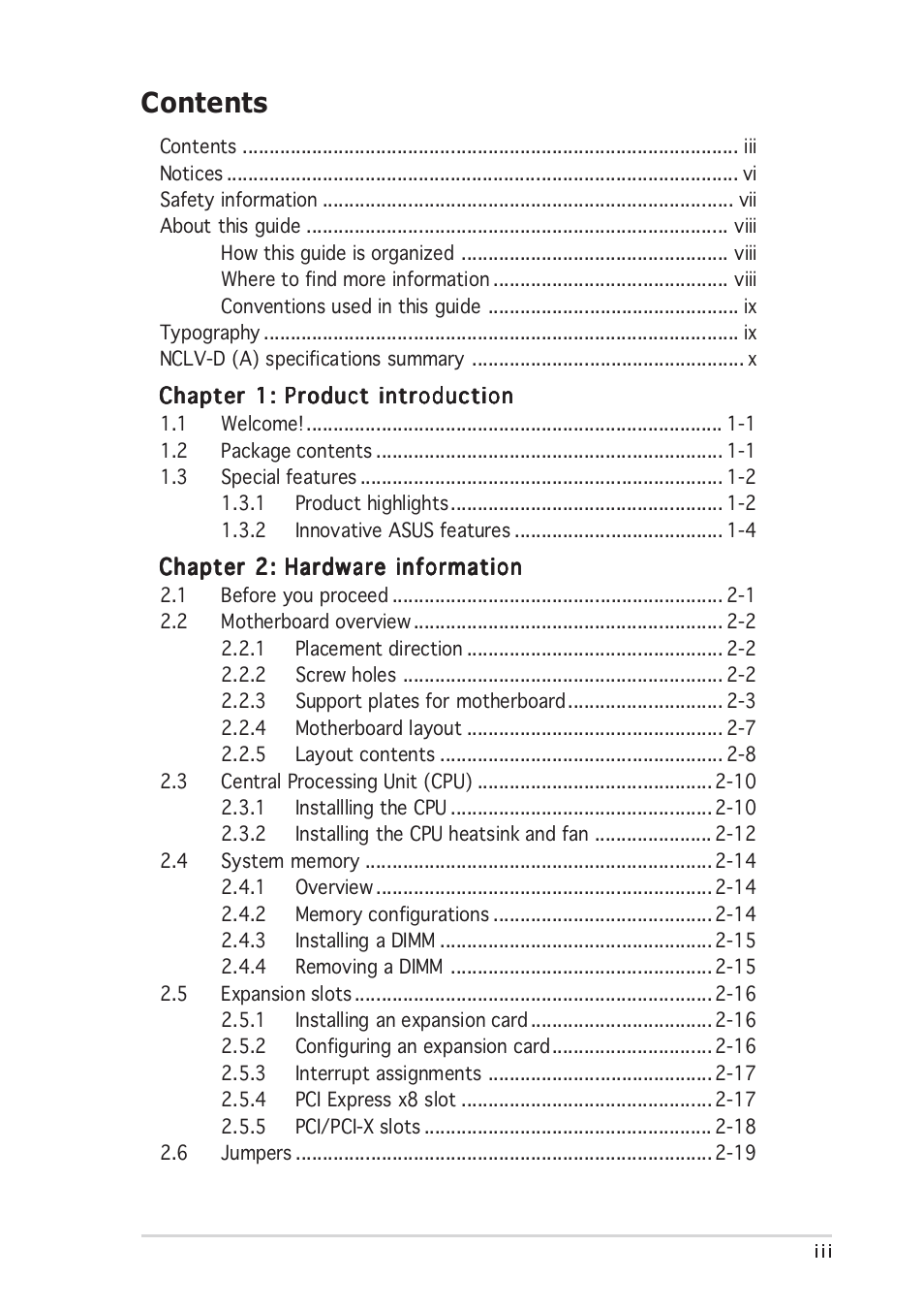 Asus Motherboard NCLV-D (A) User Manual | Page 3 / 104