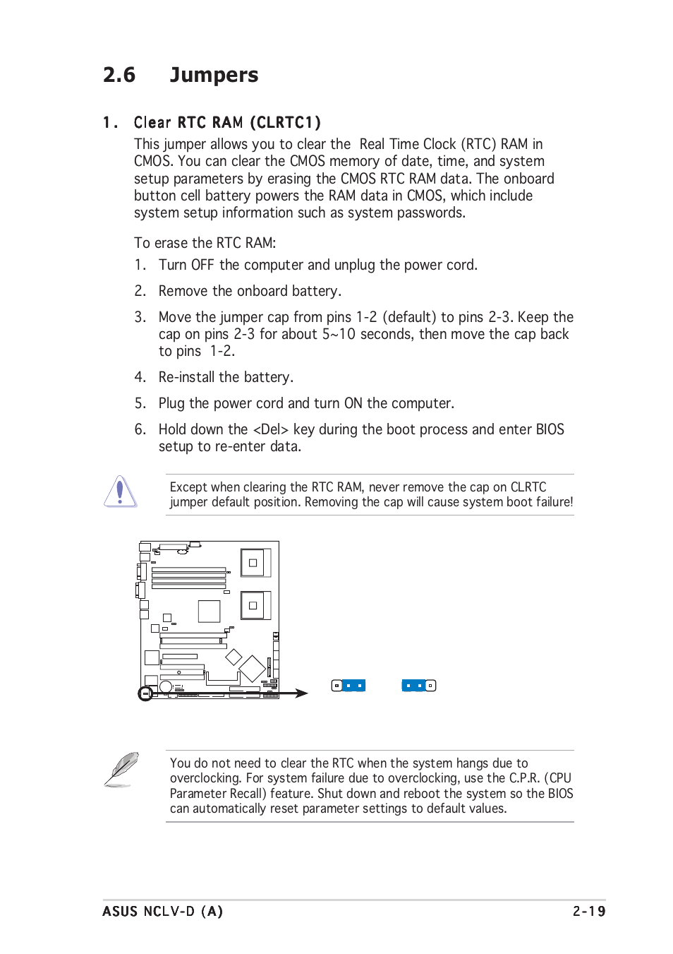 6 jumpers | Asus Motherboard NCLV-D (A) User Manual | Page 39 / 104