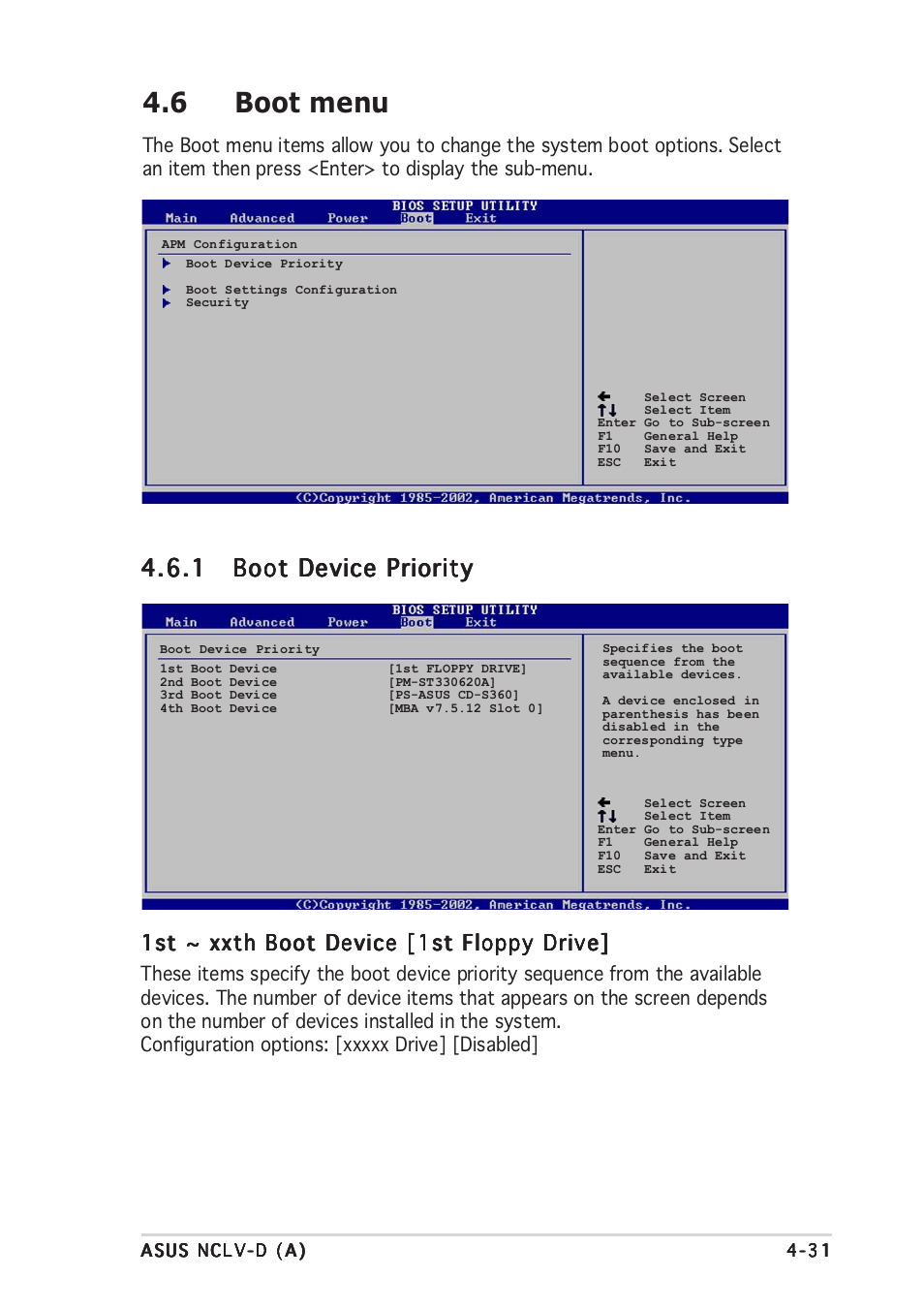 6 boot menu, 1st ~ xxth boot device [1st floppy drive | Asus Motherboard NCLV-D (A) User Manual | Page 93 / 104