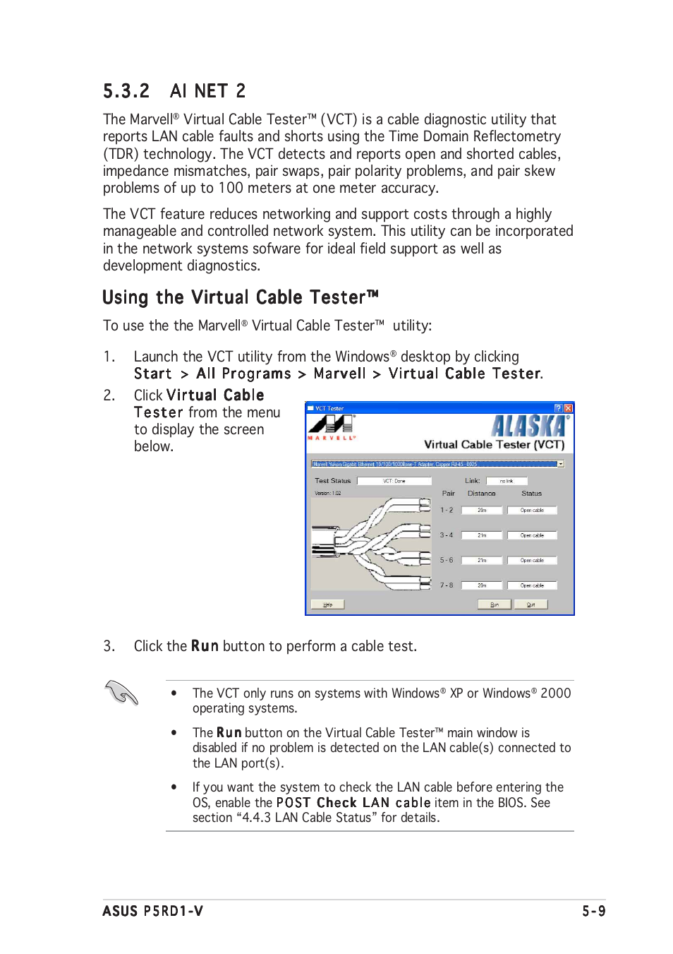 Using the virtual cable tester | Asus Motherboard P5RD1-V User Manual | Page 109 / 128