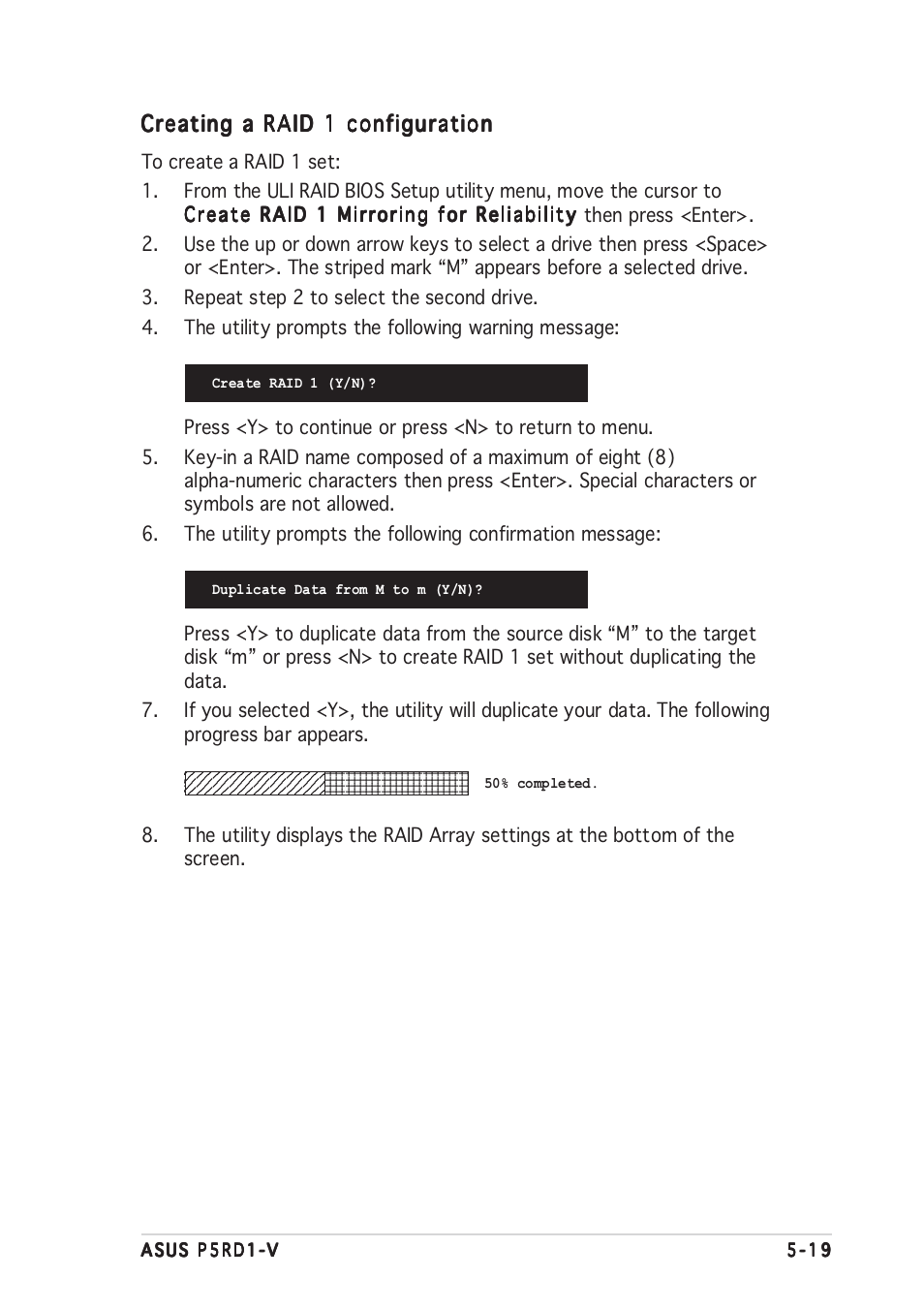 Creating a raid 1 configuration | Asus Motherboard P5RD1-V User Manual | Page 119 / 128