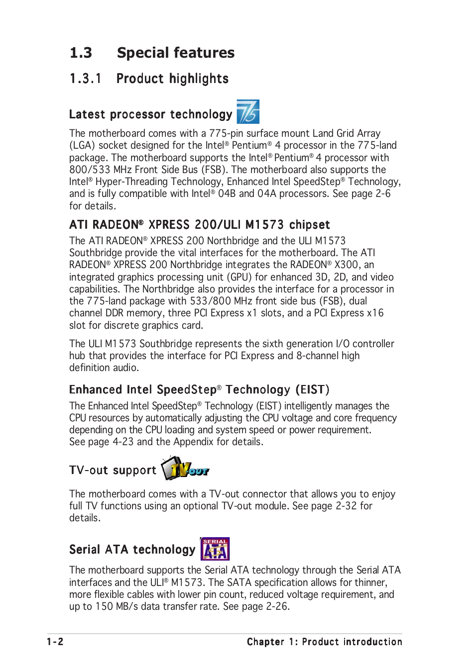 3 special features | Asus Motherboard P5RD1-V User Manual | Page 16 / 128