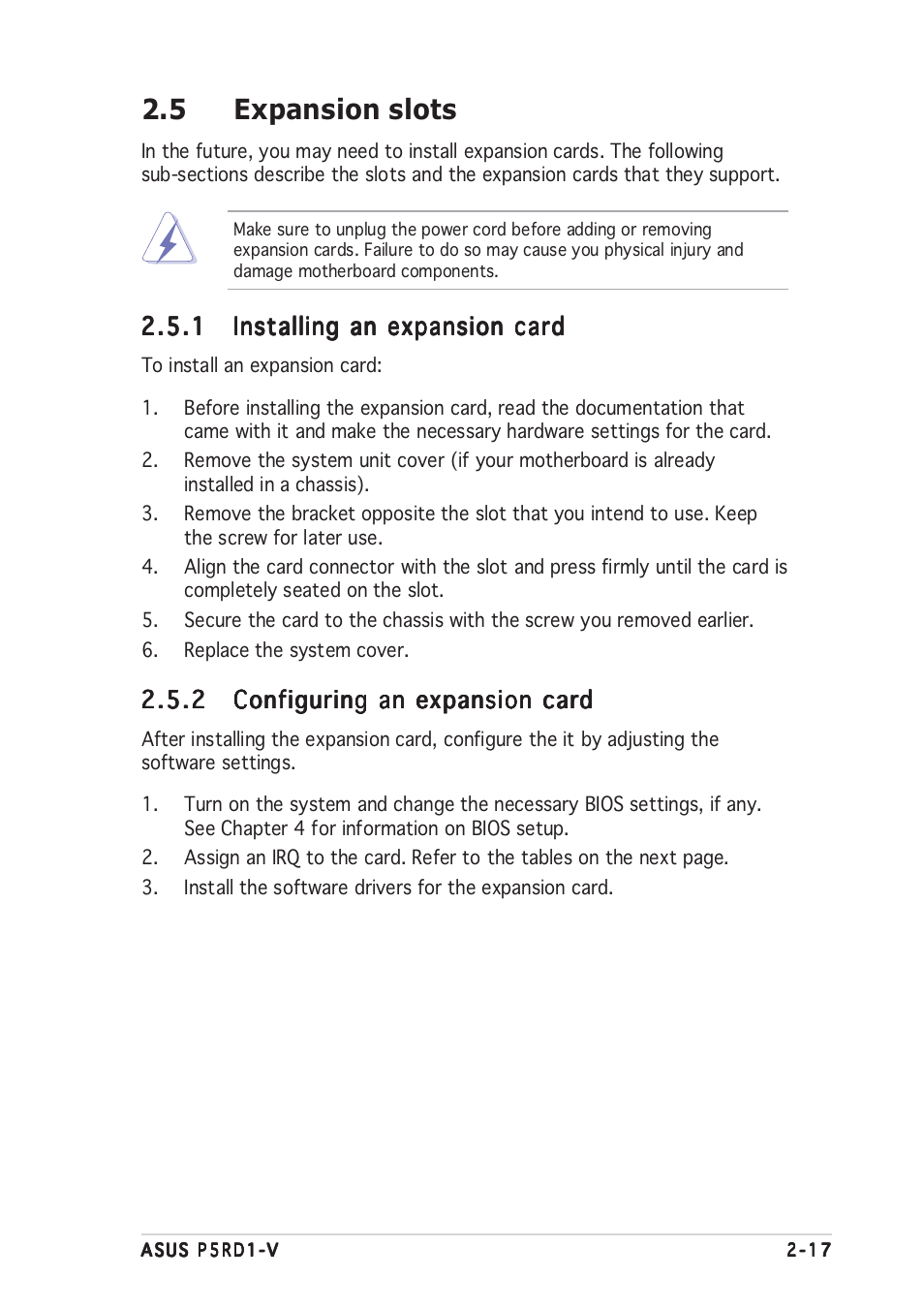 5 expansion slots | Asus Motherboard P5RD1-V User Manual | Page 37 / 128