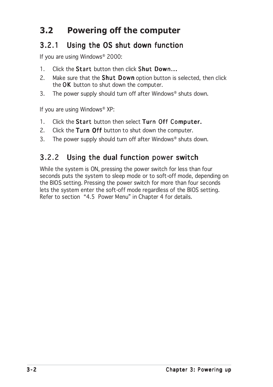 2 powering off the computer | Asus Motherboard P5RD1-V User Manual | Page 58 / 128