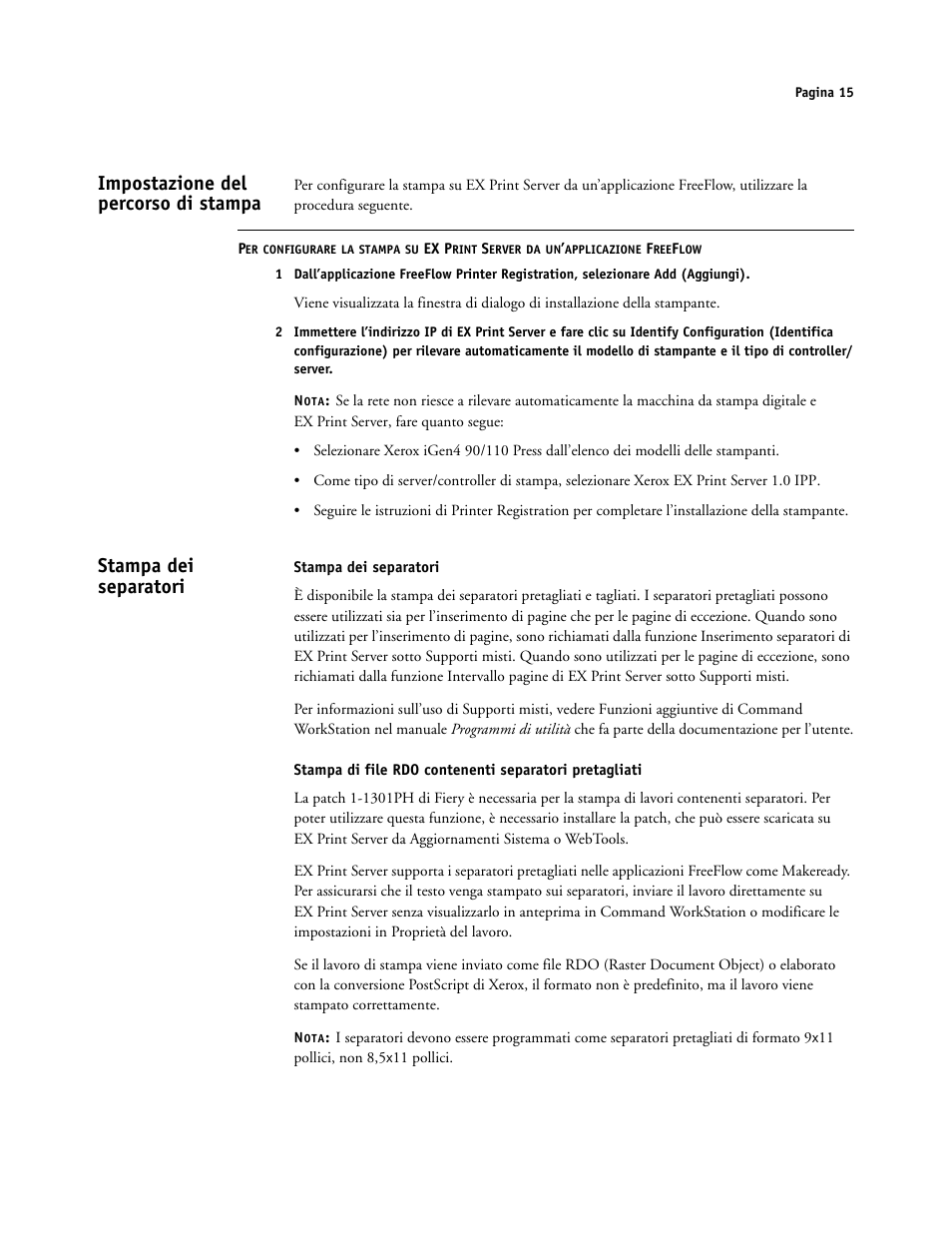 Impostazione del percorso di stampa, Stampa dei separatori | Xerox iGen4 Digital Press con Xerox EX Print Server Powered by Fiery-16492 User Manual | Page 15 / 44