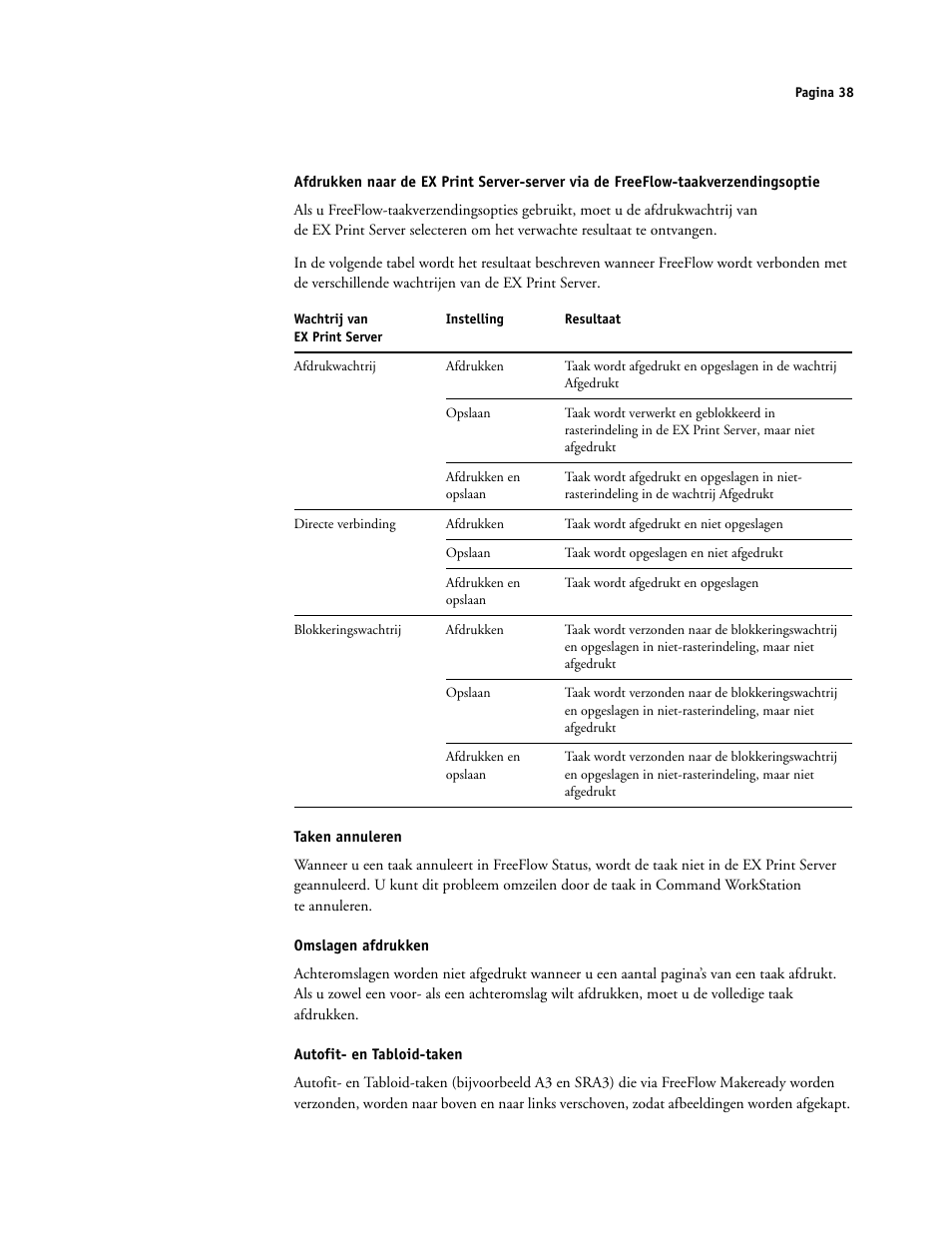 Taken annuleren, Omslagen afdrukken, Autofit- en tabloid-taken | Xerox iGen4 Digital Press con Xerox EX Print Server Powered by Fiery-16492 User Manual | Page 38 / 44