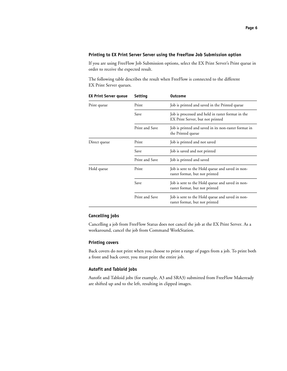 Cancelling jobs, Printing covers, Autofit and tabloid jobs | Xerox iGen4 Digital Press con Xerox EX Print Server Powered by Fiery-16492 User Manual | Page 6 / 44