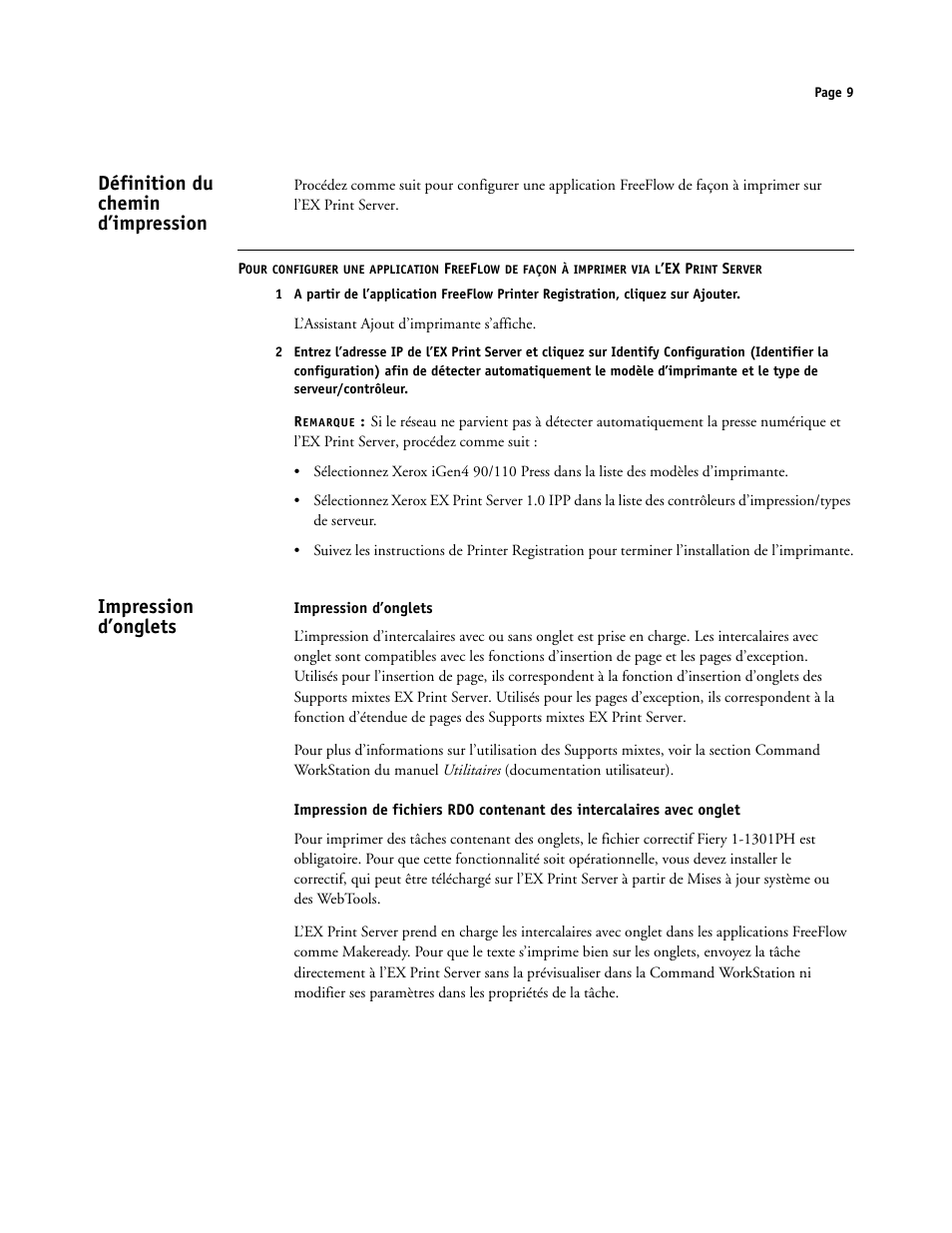 Définition du chemin d’impression, Impression d’onglets | Xerox iGen4 Digital Press con Xerox EX Print Server Powered by Fiery-16492 User Manual | Page 9 / 44