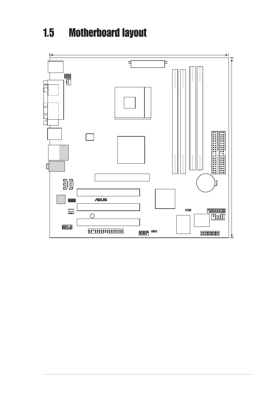 5 motherboard layout, Asus p4sgx-mx motherboard user guide 1-7, 4cm (9.6in) | Asus P4SGX-MX User Manual | Page 17 / 64