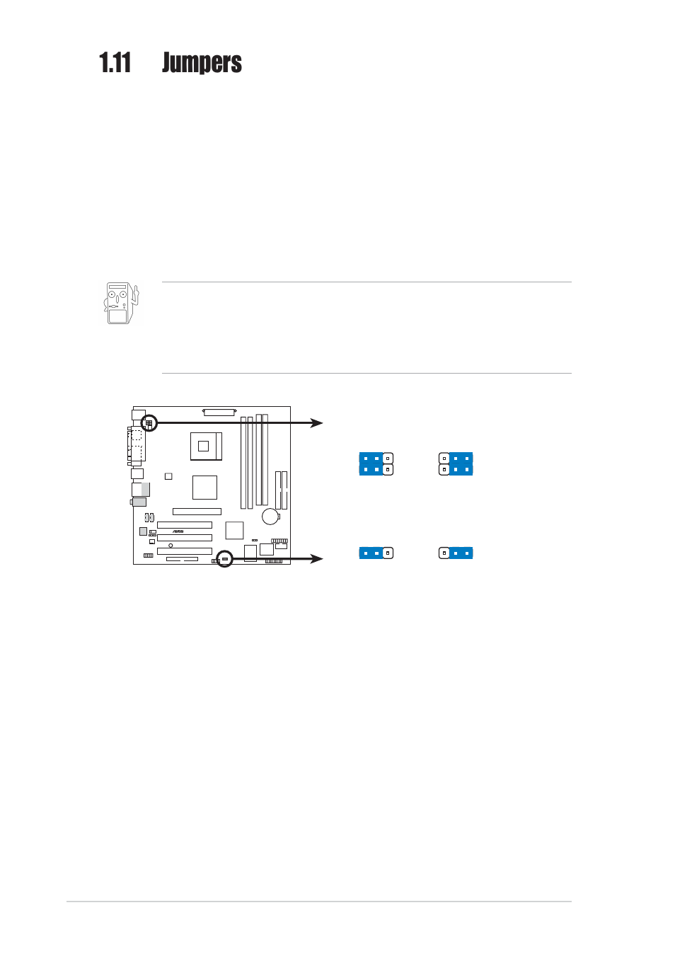 11 jumpers, 14 chapter 1: product introduction | Asus P4SGX-MX User Manual | Page 24 / 64