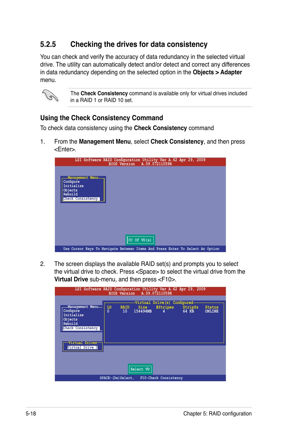 5 checking the drives for data consistency, Using the check consistency command | Asus TS100-E7 User Manual | Page 102 / 134