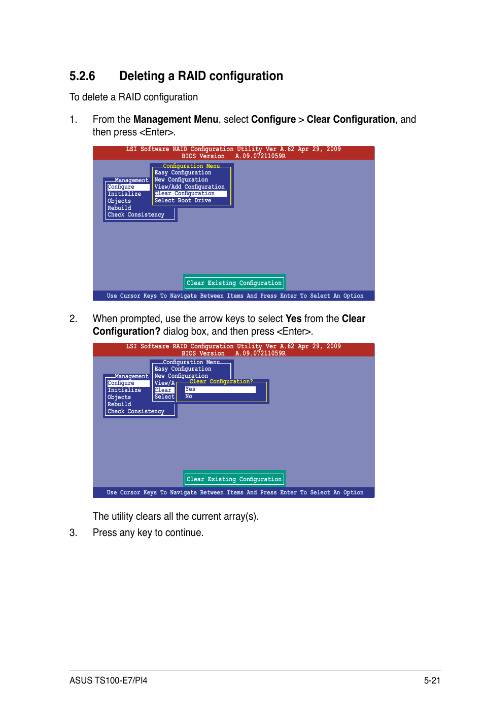 6 deleting a raid configuration | Asus TS100-E7 User Manual | Page 105 / 134