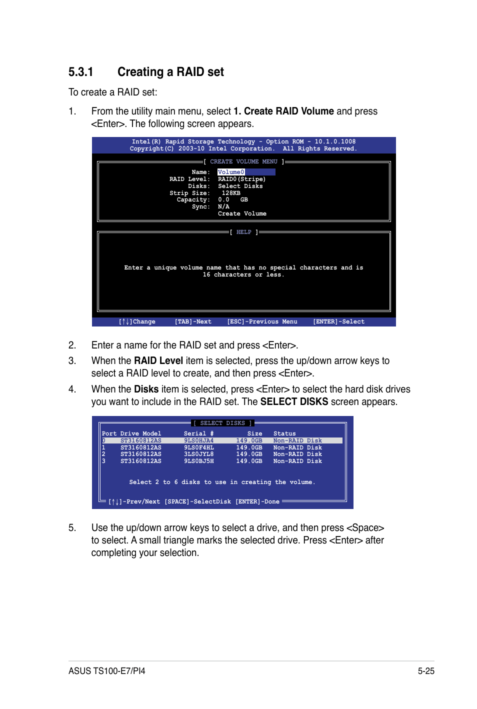 1 creating a raid set | Asus TS100-E7 User Manual | Page 109 / 134