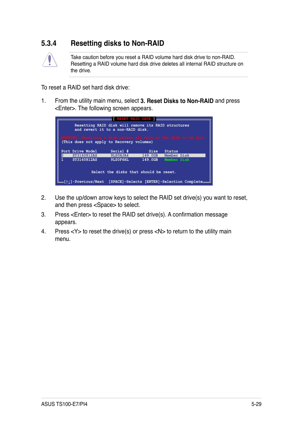 4 resetting disks to non-raid | Asus TS100-E7 User Manual | Page 113 / 134