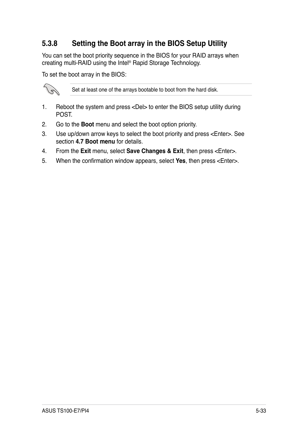 8 setting the boot array in the bios setup utility | Asus TS100-E7 User Manual | Page 117 / 134