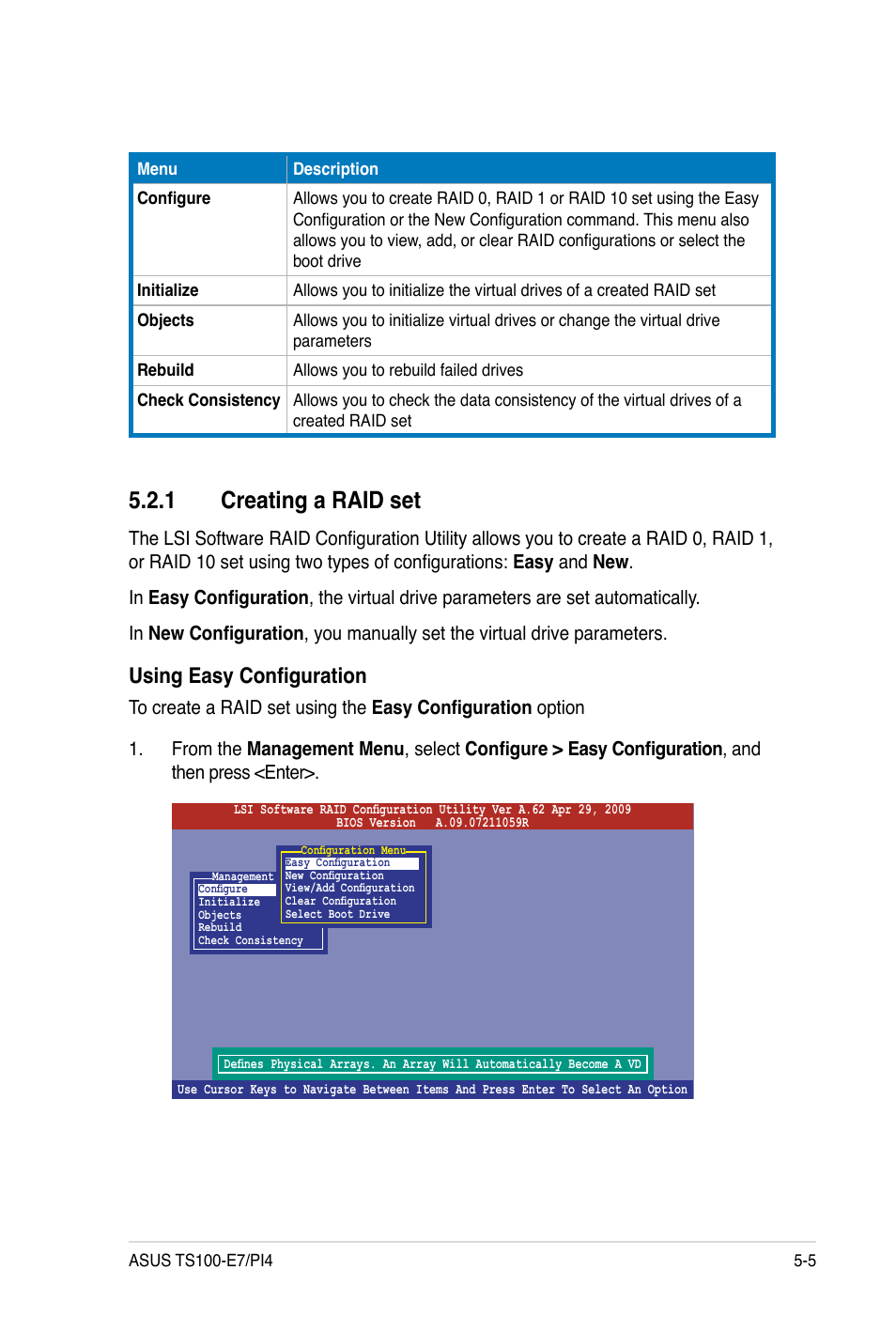 1 creating a raid set, Using easy configuration | Asus TS100-E7 User Manual | Page 89 / 134