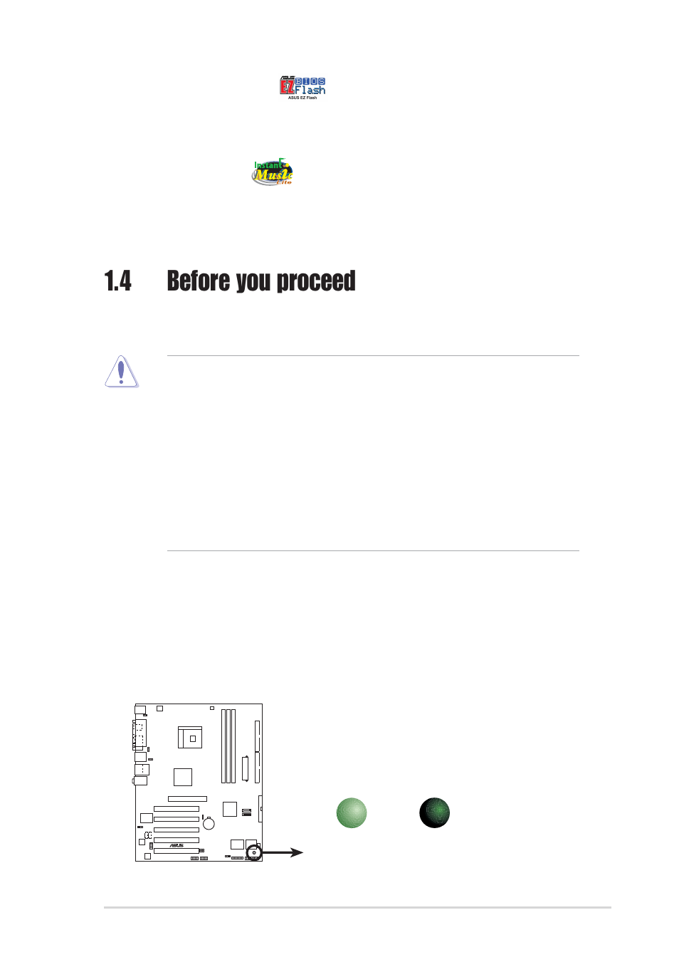 4 before you proceed, Asus ez flash bios, Instant music lite | Onboard led, Asus k8v-x motherboard 1-5 | Asus Motherboard K8V-X User Manual | Page 15 / 84