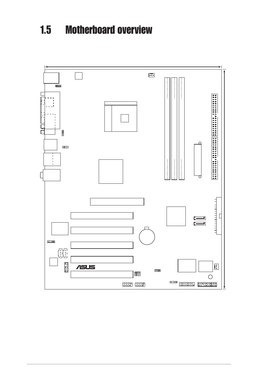 5 motherboard overview, 1 motherboard layout, 6 chapter 1: product introduction | Pci1, Pci2 pci3 pci4 pci5, Via k8t800, K8v-x, Super i/o, Via vt8237 | Asus Motherboard K8V-X User Manual | Page 16 / 84