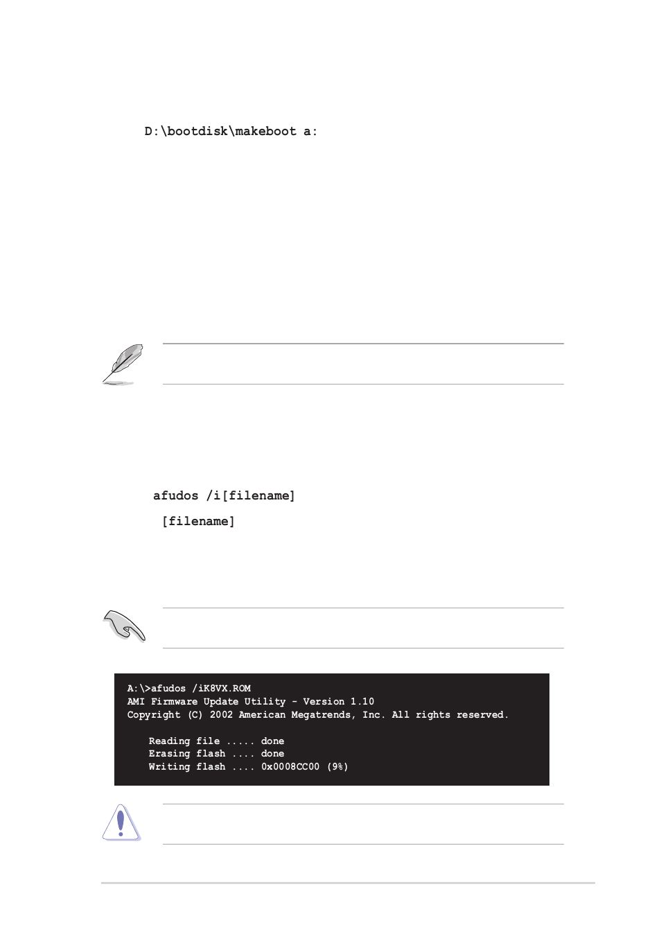 2 using afudos to update the bios | Asus Motherboard K8V-X User Manual | Page 39 / 84