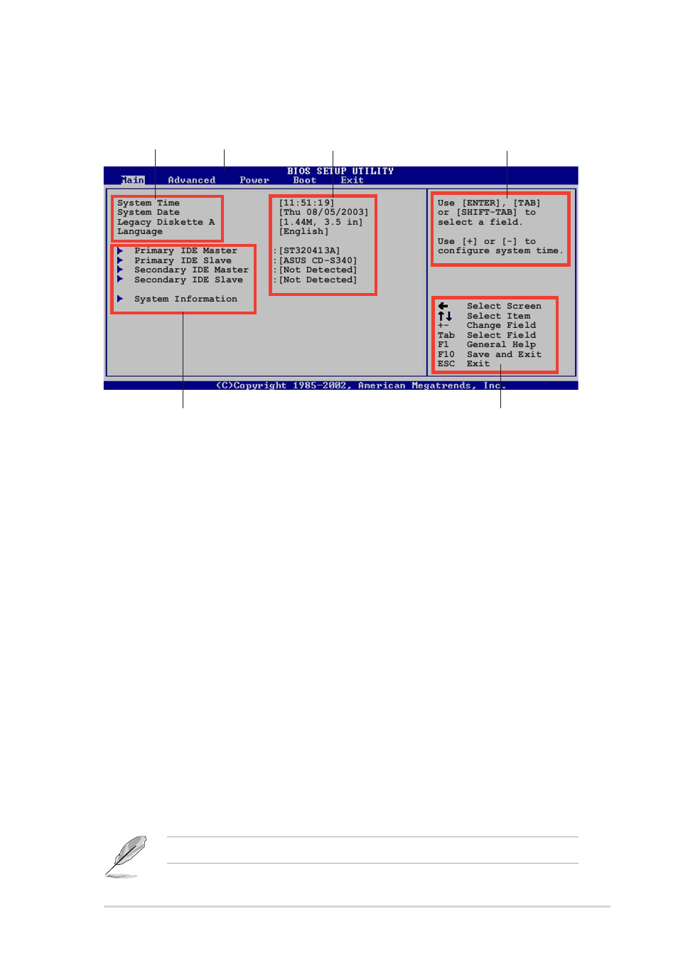 2 menu bar, 1 bios menu screen, 3 navigation keys | Asus Motherboard K8V-X User Manual | Page 45 / 84