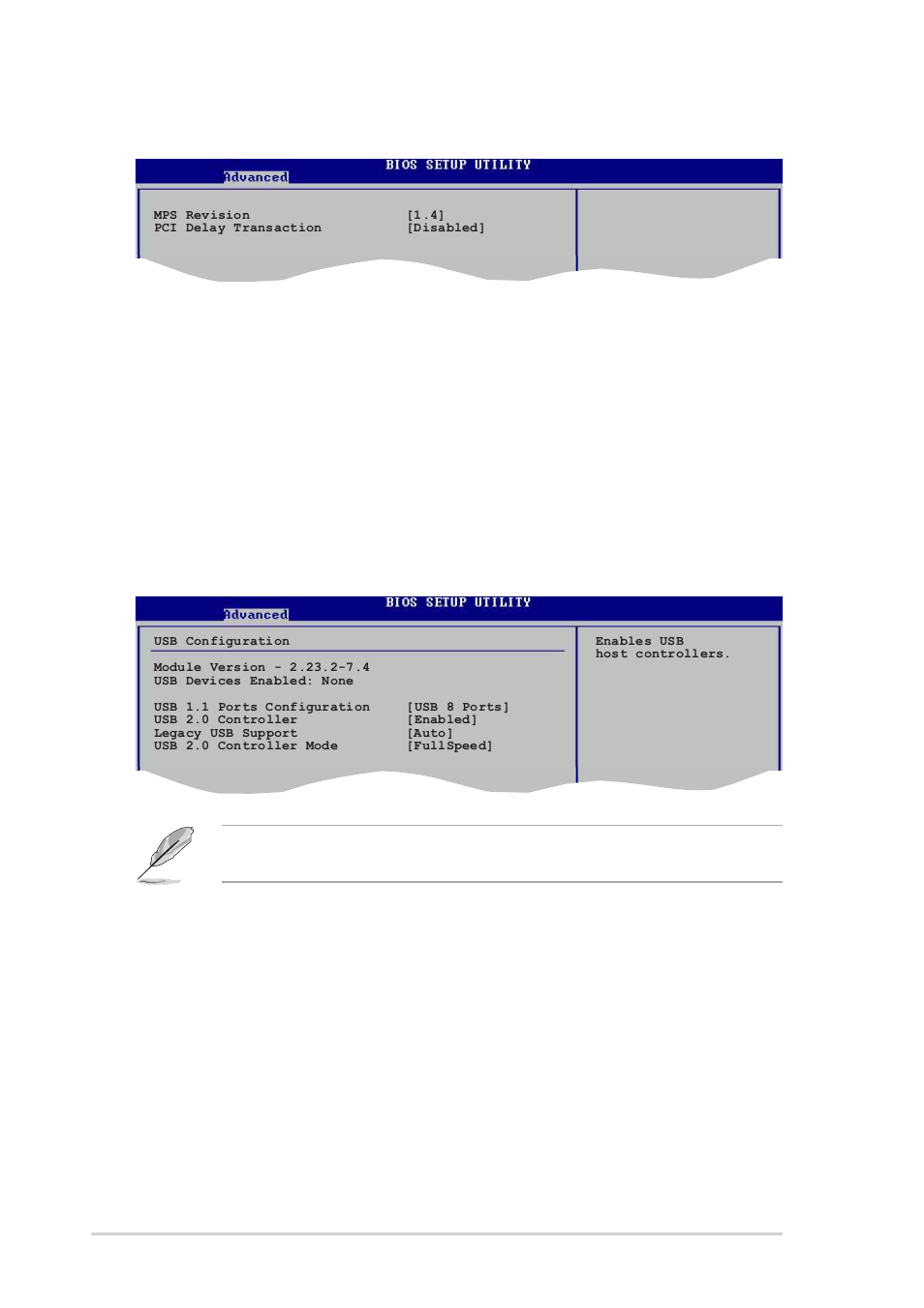 Southbridge configuration mps revision [1.4, Pci delay transaction [disabled, Usb configuration | Usb 1.1 ports configuration [usb 8 ports, Usb 2.0 controller [enabled, 20 chapter 2: bios setup | Asus Motherboard K8V-X User Manual | Page 56 / 84