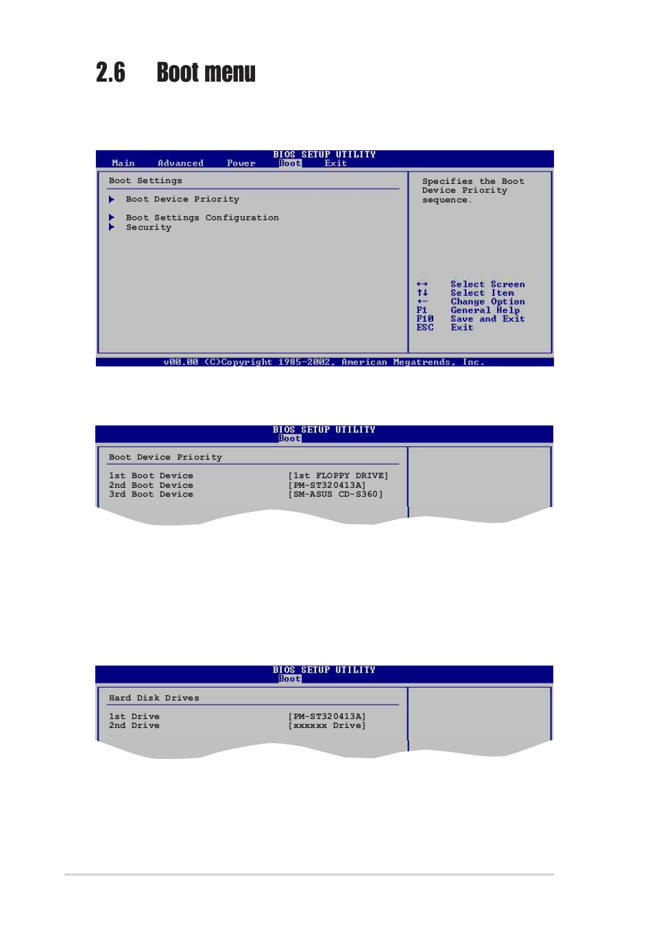 6 boot menu, 1 boot device priority, 2 hard disk drives | 1st ~ xxth boot device [1st floppy drive, 1st ~ xxth drive | Asus Motherboard K8V-X User Manual | Page 66 / 84