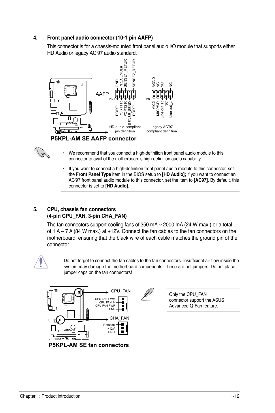 P5kpl-am se aafp connector, P5kpl-am se fan connectors, Aafp | Asus P5KPL-AM SE User Manual | Page 21 / 40