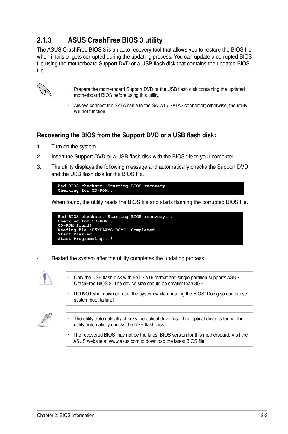 3 asus crashfree bios 3 utility, Asus crashfree bios 3 utility -3 | Asus P5KPL-AM SE User Manual | Page 27 / 40