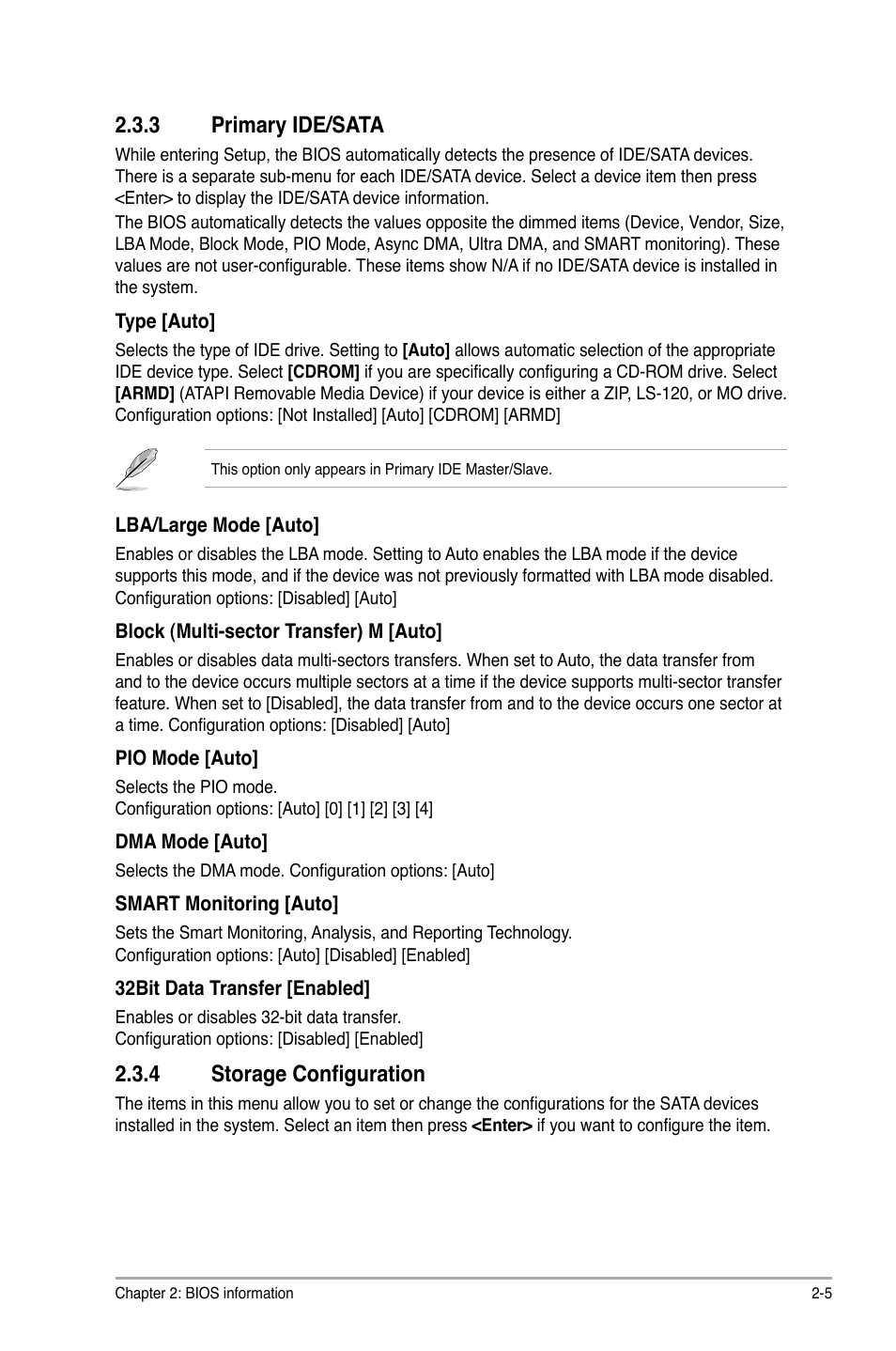 3 primary ide/sata, 4 storage configuration, Primary ide/sata -5 | Storage configuration -5 | Asus P5KPL-AM SE User Manual | Page 29 / 40