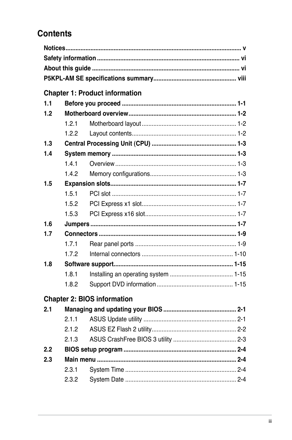 Asus P5KPL-AM SE User Manual | Page 3 / 40