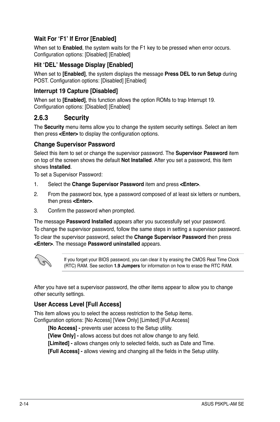 3 security, Security -14 | Asus P5KPL-AM SE User Manual | Page 38 / 40