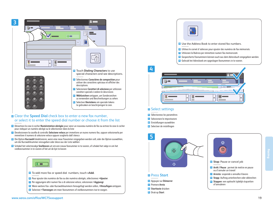 Select settings, Press start | Xerox WorkCentre 7525-7530-7535-7545-7556 con EFI Fiery Controller-15407 User Manual | Page 19 / 20
